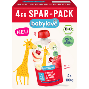 Quetschies Banane & Kirsche in Apfel, ab 1 Jahr (4x100 g), 400 g Quetschie by BabyLove – Available at VivaVoss