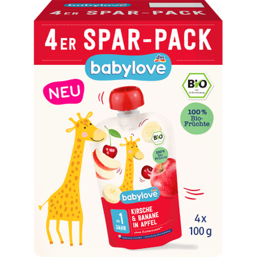 Quetschies Banane & Kirsche in Apfel, ab 1 Jahr (4x100 g), 400 g Quetschie by BabyLove – Available at VivaVoss