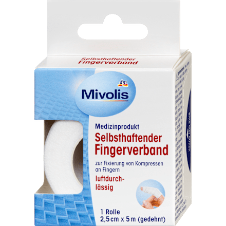 Selbsthaftender Fingerverband, 2,5 cm x 5 m (gedehnt), 1 Rolle Mivolis