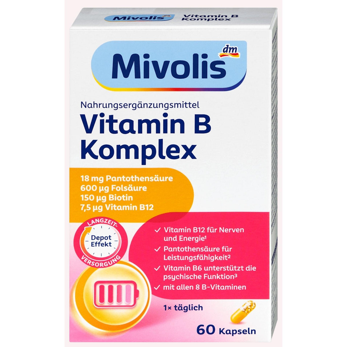 Mivolis Vitamin B Komplex Depot, Kapseln 60 St., 33 g – Vitamin B image_position | VivaVoss