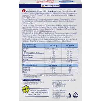 Vitamin C 1000 + D3 + Selen Depot 30 St, 42 g - VivaVoss