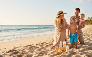 SUNDANCE Sonnenschutz Familie am Strand – Sonnenpflege Made in Germany bei VivaVoss