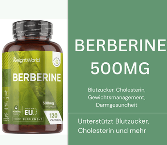 Berberin Kapseln 500mg WeightWorld - unterstützt Blutzucker, Cholesterin, Gewichtsmanagement und Darmgesundheit | VivaVoss