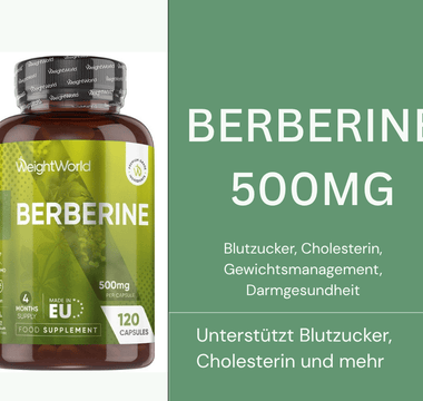 Berberin Kapseln 500mg WeightWorld - unterstützt Blutzucker, Cholesterin, Gewichtsmanagement und Darmgesundheit | VivaVoss