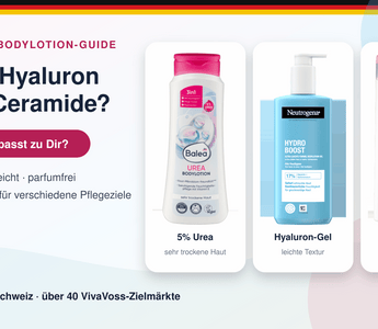 Bodylotion-Vergleich mit Balea 5 Prozent Urea, Neutrogena Hydro Boost Hyaluron-Gel und Balea med Ultra Sensitive Ceramide