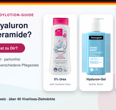 Bodylotion-Vergleich mit Balea 5 Prozent Urea, Neutrogena Hydro Boost Hyaluron-Gel und Balea med Ultra Sensitive Ceramide