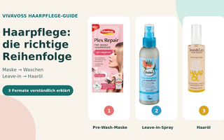 Schaebens Pre-Wash-Haarmaske, Balea Leave-in-Spray und Jean&Len Haaröl in der richtigen Pflegereihenfolge