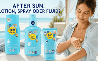 SUNDANCE After Sun Lotion, Spray und Gesichtsfluid neben einer Frau beim Auftragen der Pflege auf den Arm