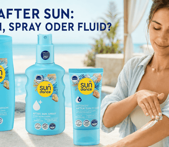 SUNDANCE After Sun Lotion, Spray und Gesichtsfluid neben einer Frau beim Auftragen der Pflege auf den Arm