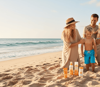 SUNDANCE Sonnenschutz Familie am Strand – Sonnenpflege Made in Germany bei VivaVoss