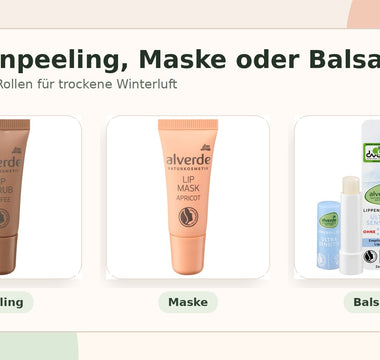 alverde Lippenpeeling Coffee, Lippenmaske Apricot und Lippenpflege Sensitive für eine Winterroutine