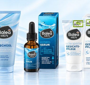 Balea MEN Gesichtspflege-Routine mit Sensitive Waschgel, Hydro Serum und Ultra Sensitive Gesichtscreme