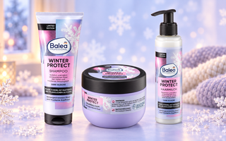 Balea Professional Winter Protect Shampoo, Haarbalsam und Haarmilch in einer dreistufigen Winterroutine