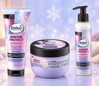 Balea Professional Winter Protect Shampoo, Haarbalsam und Haarmilch in einer dreistufigen Winterroutine