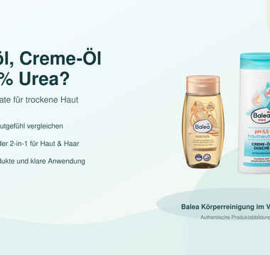 Balea Duschöl, Balea med Creme-Öl Dusche und Balea med 5 Prozent Urea Dusche im Vergleich