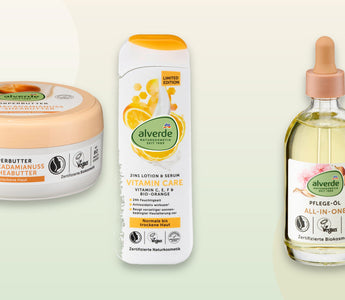 alverde Körperbutter Macadamianuss, Vitamin Care Bodylotion und Mandel Pflegeöl im Vergleich