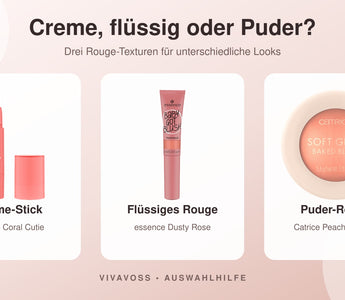 Creme-Stick, flüssiges Rouge und Puder-Rouge im Vergleich