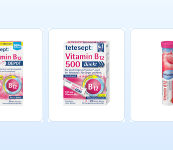 tetesept Vitamin B12 Depot, tetesept Vitamin B12 Direkt Sticks und Mivolis Vitamin B12 Brausetabletten im Vergleich