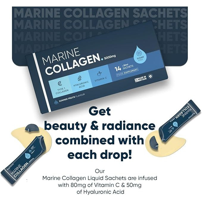 Collagen 5000mg – Marine Collagen with Vitamin C & Hyaluronic Acid – Sugar Free & Gluten Free