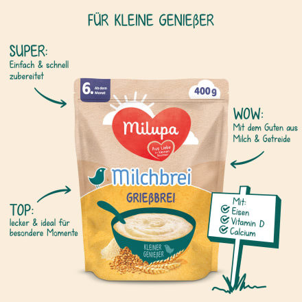 Milchbrei Grieß Miluvit ab dem 6. Monat, 400 g