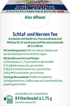 Arzneitee, Schlaf- & Nerven Tee (8 Beutel), 14 g