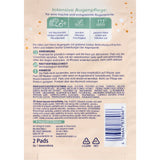 Rückseite der Balea Augenpads Verpackung mit Anwendungshinweisen, Inhaltsstoffen und Icons für Niacinamid und Feuchtigkeitspflege.