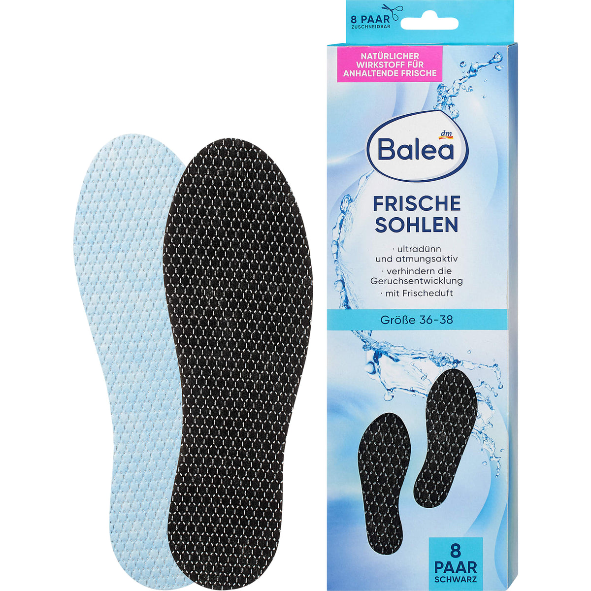 Einlegesohlen Frischesohlen schwarz, Gr. 36-38 (8 Paar), 16 St