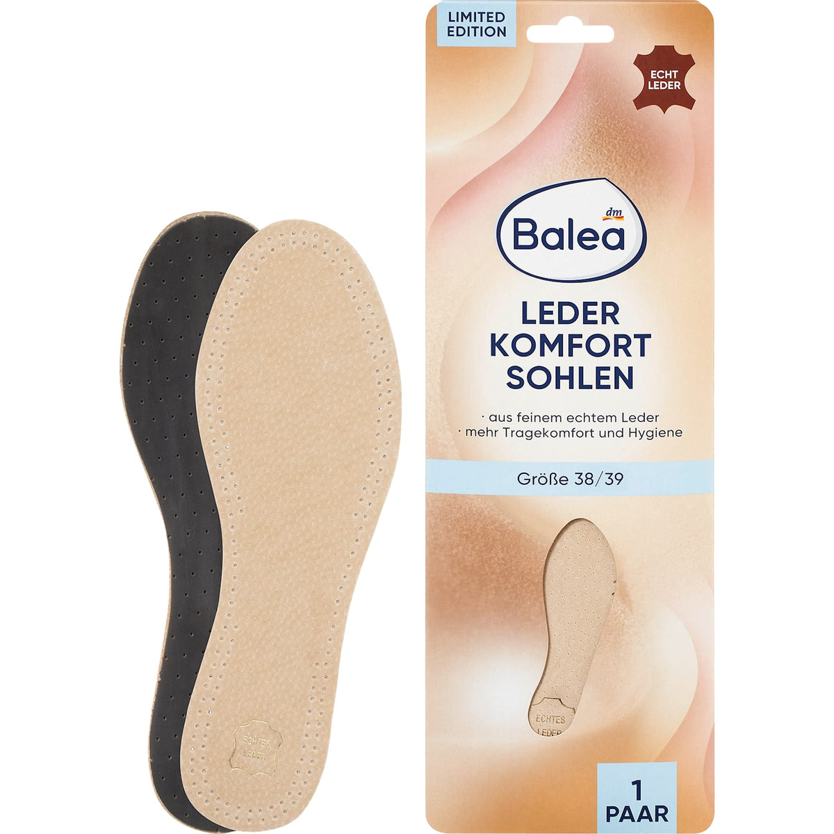 Einlegesohlen Leder, Gr. 38/39 (1 Paar), 2 St