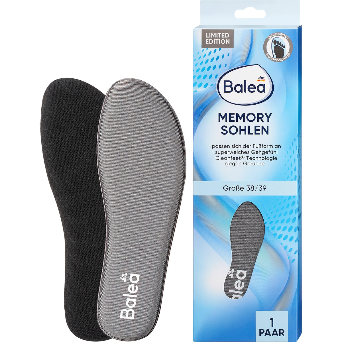 Einlegesohlen Memory Foam, Gr. 38/39 (1 Paar), 2 St