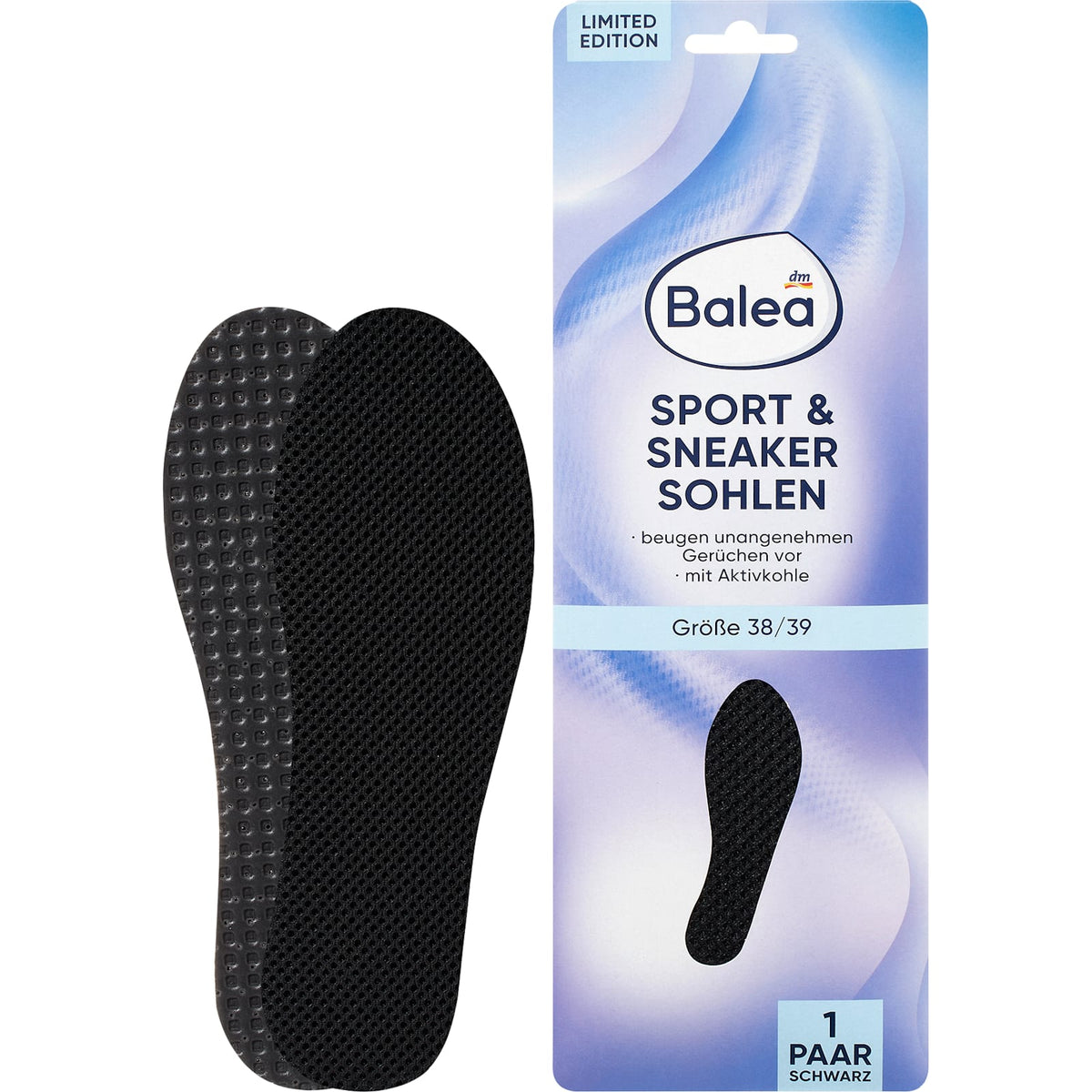 Einlegesohlen Sport & Sneaker schwarz, Gr. 38/39 (1 Paar), 2 St