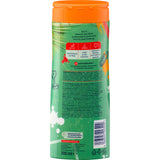 Rückseite der Balea 4in1 Kick it! Kinder-Duschgelflasche mit orangefarbenem Verschluss, Inhaltsstoffen und grüner Sport-Grafik.