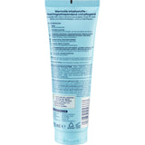 Rückseite der hellblauen Balea Leave-In Pflege Tube mit Inhaltsstoffliste, Anwendungshinweisen und Barcode, 125 ml.
