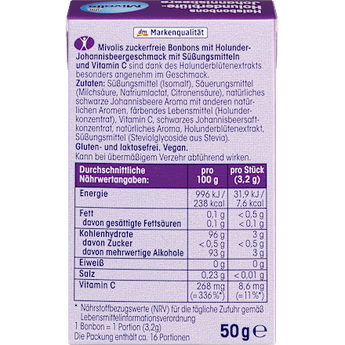 Bonbon, Holunderblüte-Johannisbeere, zuckerfrei Mivolis