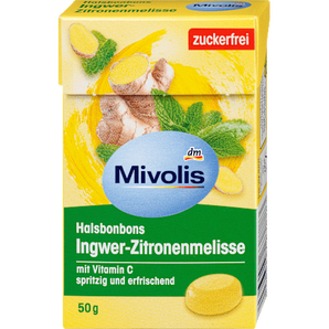 Bonbon, Ingwer-Zitronenmelisse, zuckerfrei Mivolis