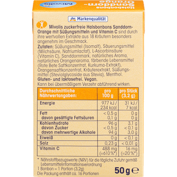 Bonbon, Sanddorn-Orange, zuckerfrei Mivolis