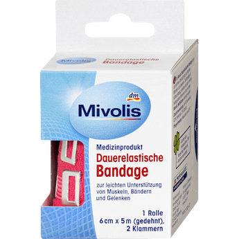 Dauerelastische Bandage, 6 cm x 5 m (gedehnt), 1 Rolle Mivolis