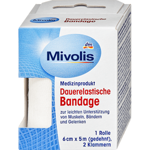 Dauerelastische Bandage, 6 cm x 5 m (gedehnt), 1 Rolle Mivolis