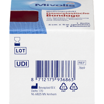 Dauerelastische Bandage, 6 cm x 5 m (gedehnt), 1 Rolle Mivolis