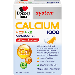 Doppelherz system Calcium 1000 + D3 + K2 Kautabletten 60 St Doppelherz