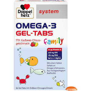 Doppelherz system Omega-3 family Gel-Tabs Erdbeer-Citrusgeschmack 60 St Doppelherz