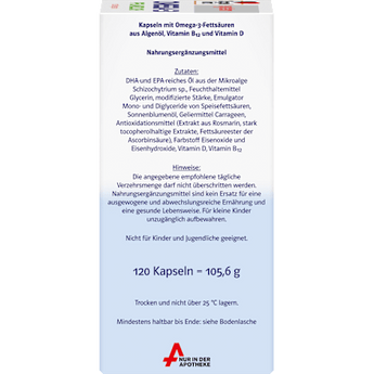 Doppelherz system Omega-3 Pflanzlich Algenöl + D + B12 Kapseln 120 St Doppelherz