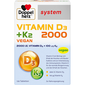 Doppelherz system Vitamin D3 2000 + K2 Vegan Tabletten 120 St Doppelherz