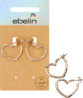 Hoop earrings heart shape gold look, 2 pieces