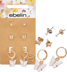 Butterfly Stud Earrings Gold-Look, 6 pcs