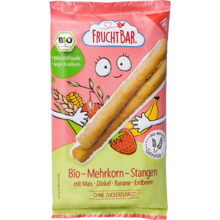 Babysnack Mehrkorn-Stangen mit Mais, Dinkel, Banane & Erdbeere ab 8 Monaten, 30 g