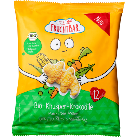 Kindersnack Knusper-Krokodile mit Mais, Erbse, Möhre, ab 12 Monaten, 30 g