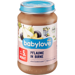 Früchte Pflaume in Birne ab dem 5. Monat, 190 g Puree by BabyLove – Available at VivaVoss