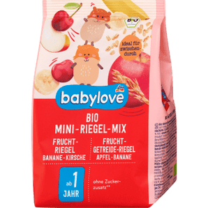 Fruchtriegel Bio Mini - Riegel - Mix 8x12,5g ab 1 Jahr, 100 g Baby Snack by BabyLove – Available at VivaVoss