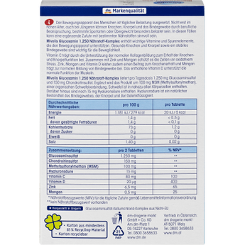 Glucosamin 1.250 Nährstoff - Komplex, 40 St., 66 g - VivaVoss