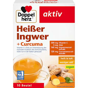 Heißer Ingwer + Kurkuma Heißgetränk (10 Stück), vegan Doppelherz